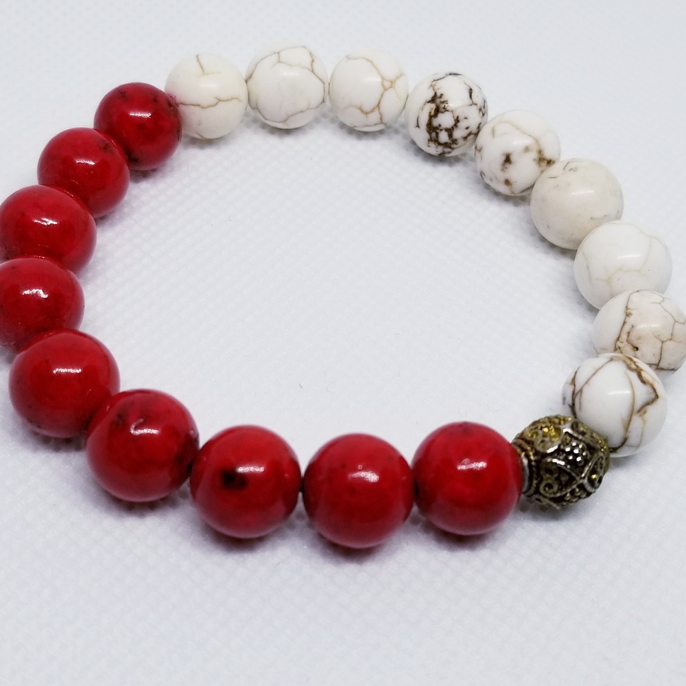 Red and White Riverstone Beaded Bracelet